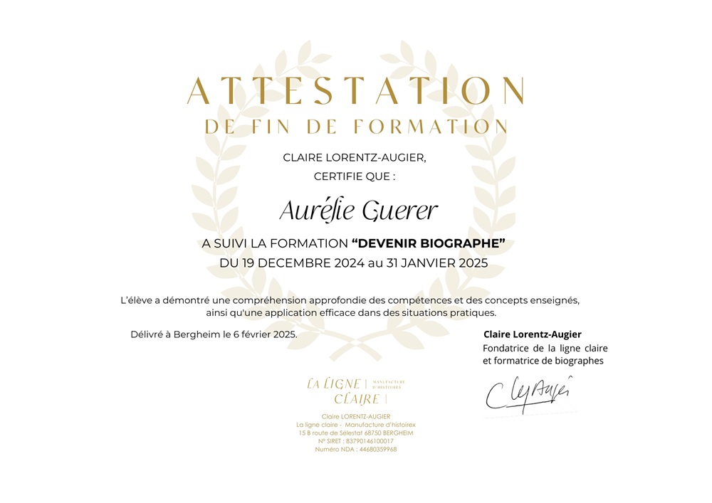 Formation de biographe Aurélie GUERER La Ligne Claire